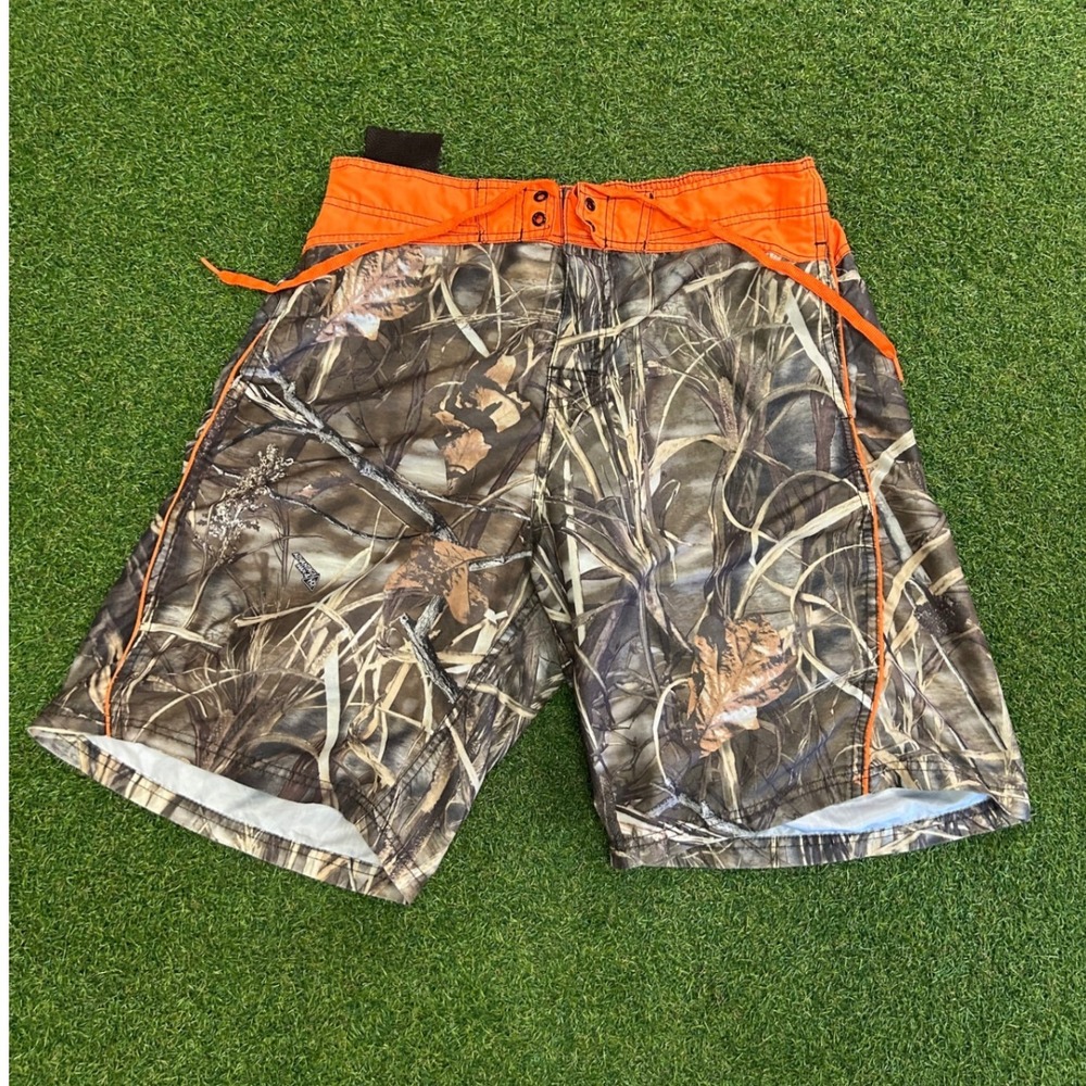 Advantage Max-4 HD Camo Board Shorts Mens Medium Orange Contrast Swim Trunks